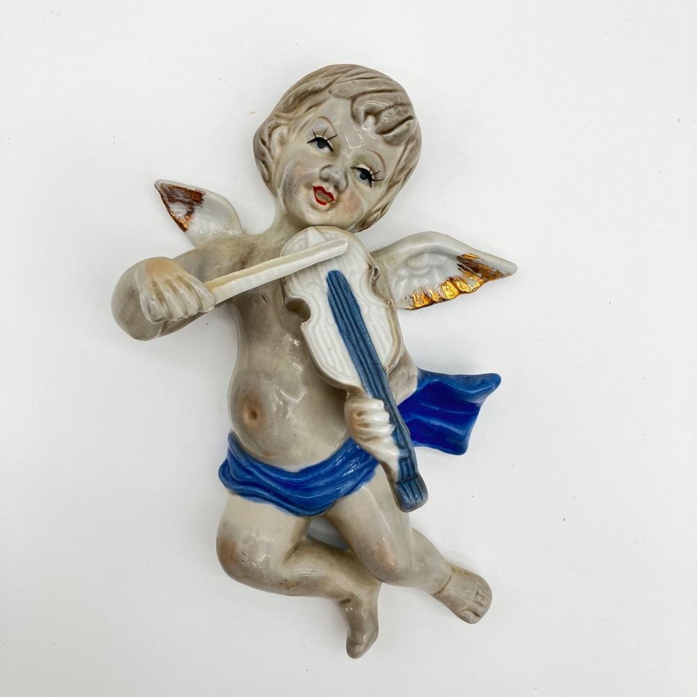 Vintage Goebel Hummel Ceramic Flying Cherub Wall Plaque Angel Violin AS IS - Picture 8 of 15